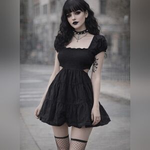 Chic Black Mini Dress with Puff Sleeves